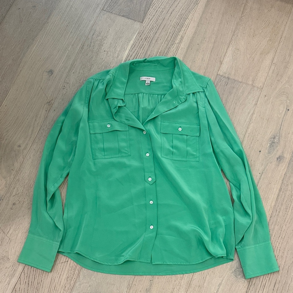 J.Crew green silk button down